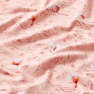 jersey di cotone Piante di cotone su prato fiorito stampa digitale – salmone, 