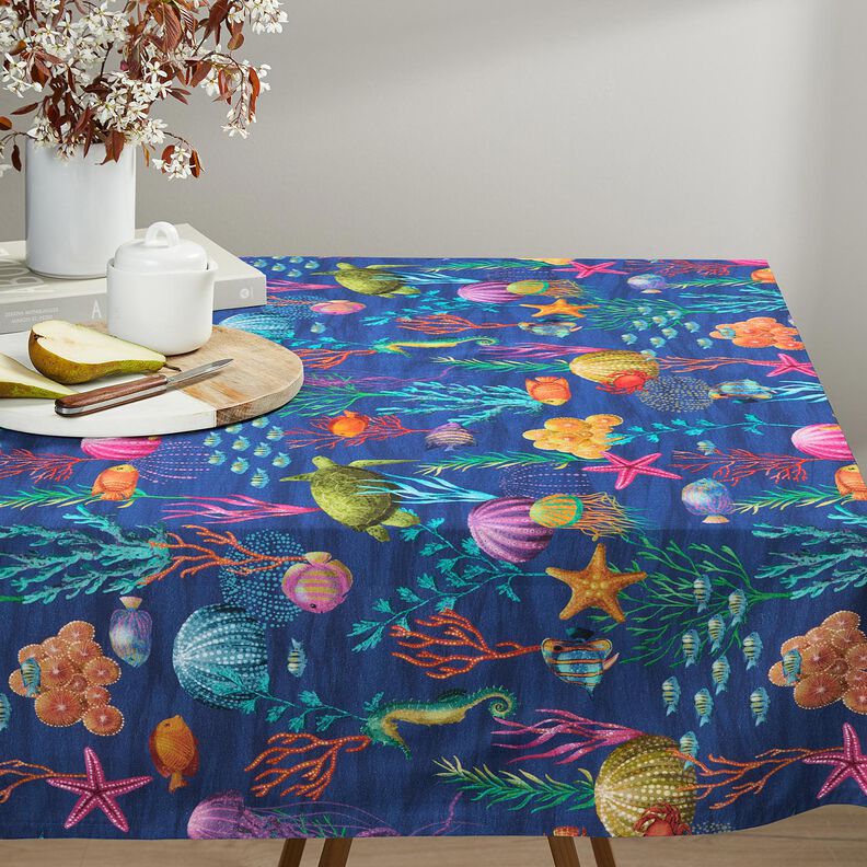 tessuto arredo mezzo panama Colorato mondo sottomarino – blu marino/turchese,  image number 7