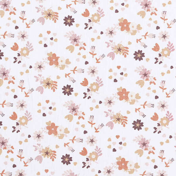 popeline di cotone Prato fiorito e cuori – bianco,  image number 1