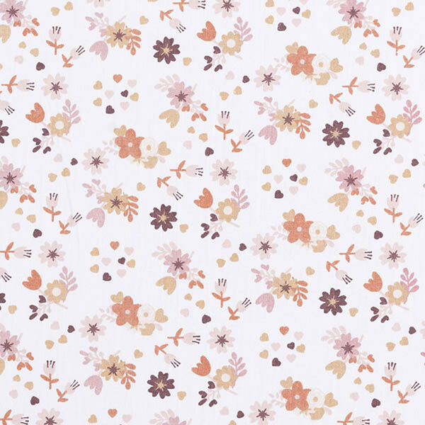 popeline di cotone Prato fiorito e cuori – bianco, image number 1