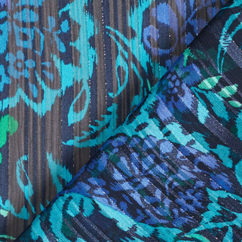 Fiori Paisley a righe glitterate in raso di chiffon – turchese/nero,  image number 5