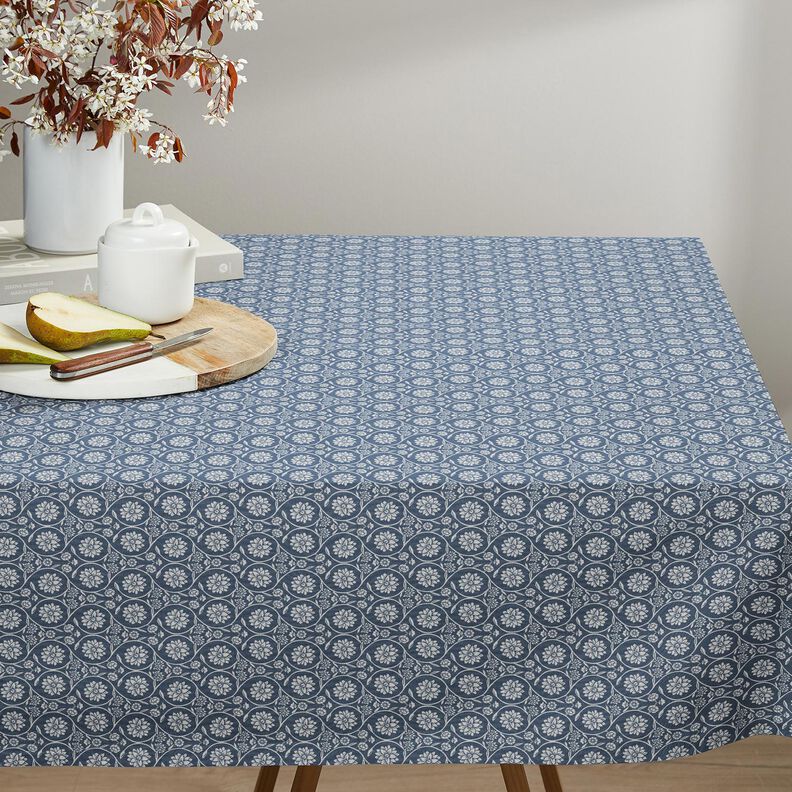 tessuto in cotone cretonne Fiori e tralci – grigio blu/bianco, image number 8