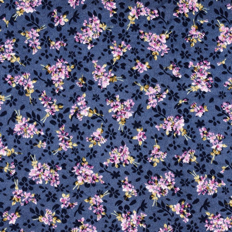 satin stretch Jacquard Mazzi di fiori &ndash; blu marino,  image number 1