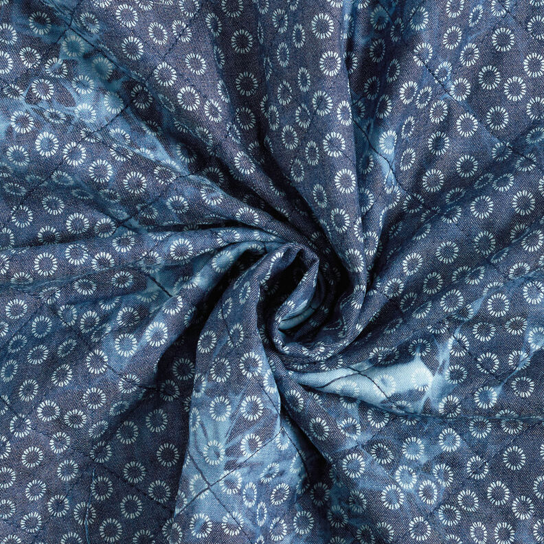 Tessuto Chambray trapuntato con fiore batik – colore blu jeans,  image number 4