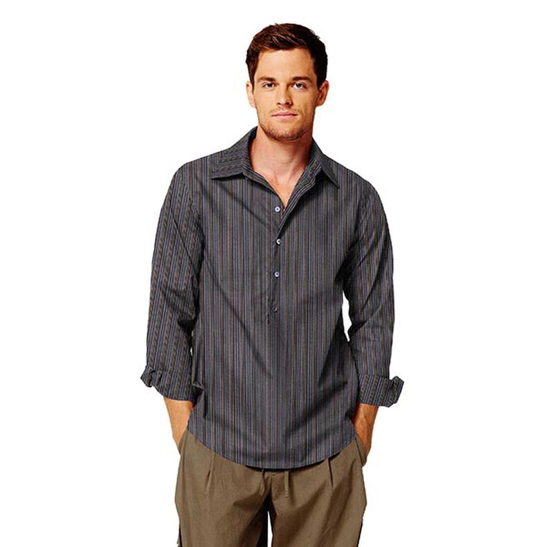 tessuto per camicie, righe larghe e sottili – blu/antracite,  image number 5