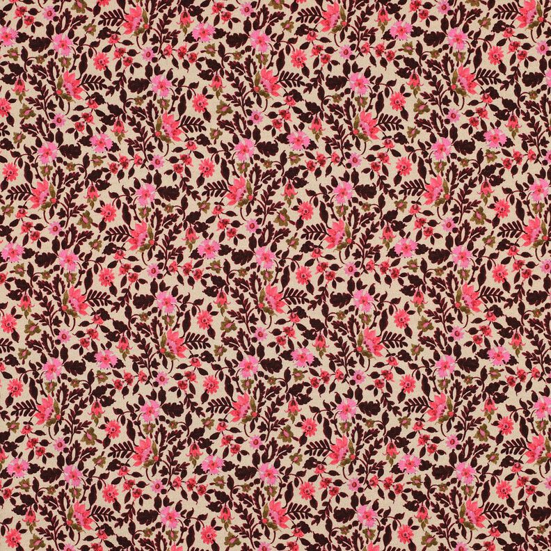 French terry, felpa estiva piccoli fiori stampa digitale – anacardo/rosa fucsia acceso,  image number 1