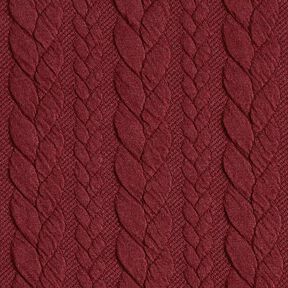Jersey jacquard, cloqué, motivi a treccia – rosso Bordeaux, 