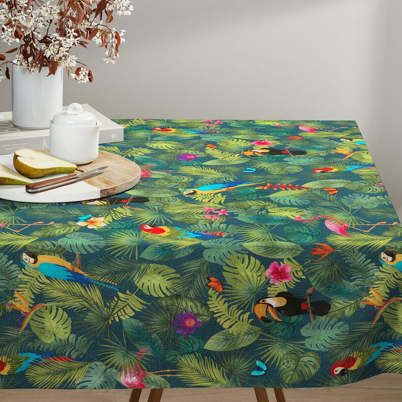 tessuto arredo mezzo panama Uccelli tropicali – verde scuro/rosso,  image number 7