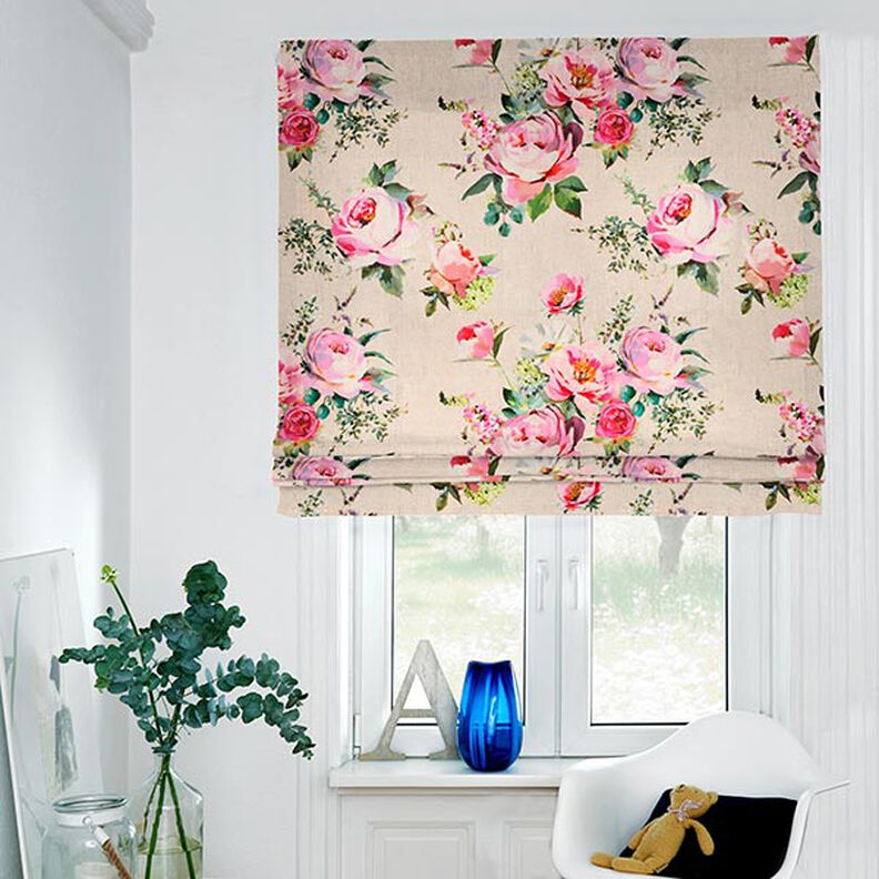tessuto arredo mezzo panama stampa digitale, rose acquerello – naturale,  image number 4
