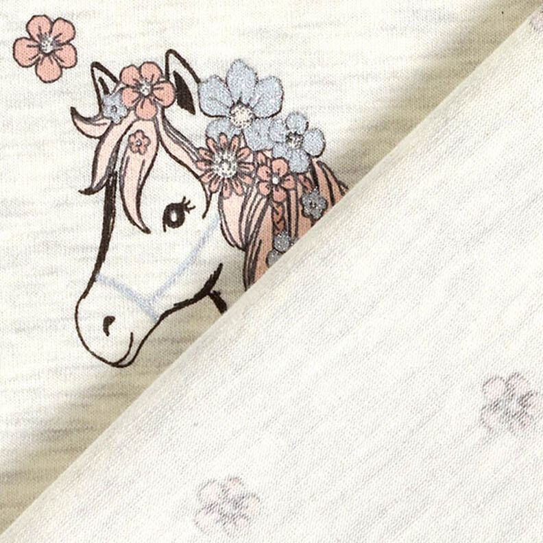 jersey di cotone Glitter cavalli e fiorellini – naturale/argento,  image number 4