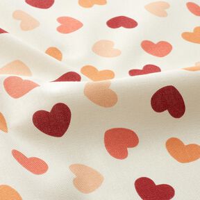 tessuto arredo mezzo panama Cuori sparsi – crema/rosso scuro, 