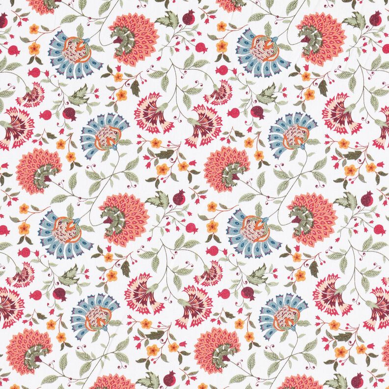 tessuto in cotone popeline Eleganti viticci floreali – bianco/bacca, image number 1