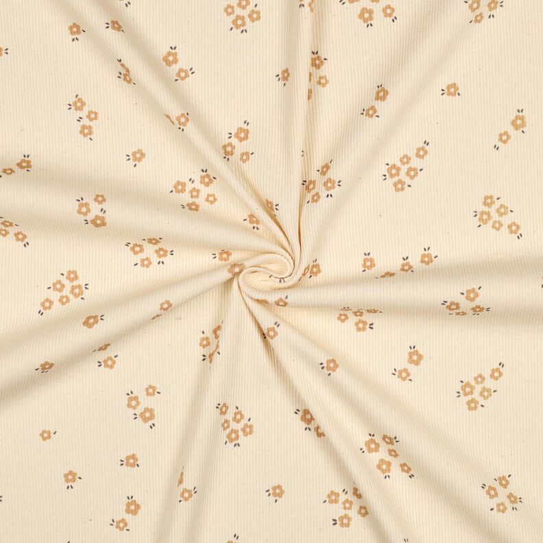 GOTS jersey a coste Fiorellini sparsi | Poppy Fabrics &ndash; crema/marrone capriolo,  image number 3