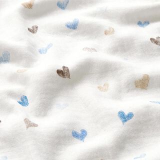 mussolina / tessuto doppio increspato Cuori scarabocchiati – bianco/blu, 