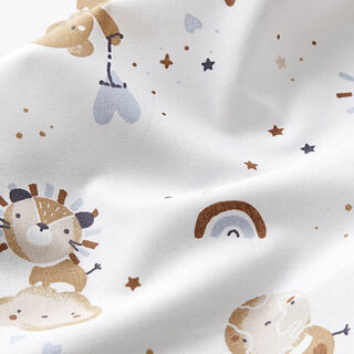 popeline di cotone Leoni, orsi, giraffe – bianco, 