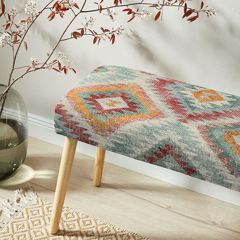 tessuto arredo gobelin motivo etnico a losanghe – turchese chiaro/beige chiaro,  image number 7