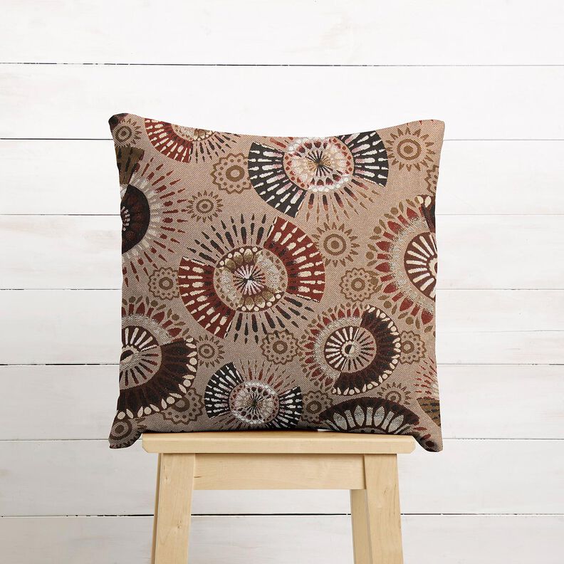 tessuto arredo Jacquard Mandala elegante – talpa scuro/rosso borgogna,  image number 6