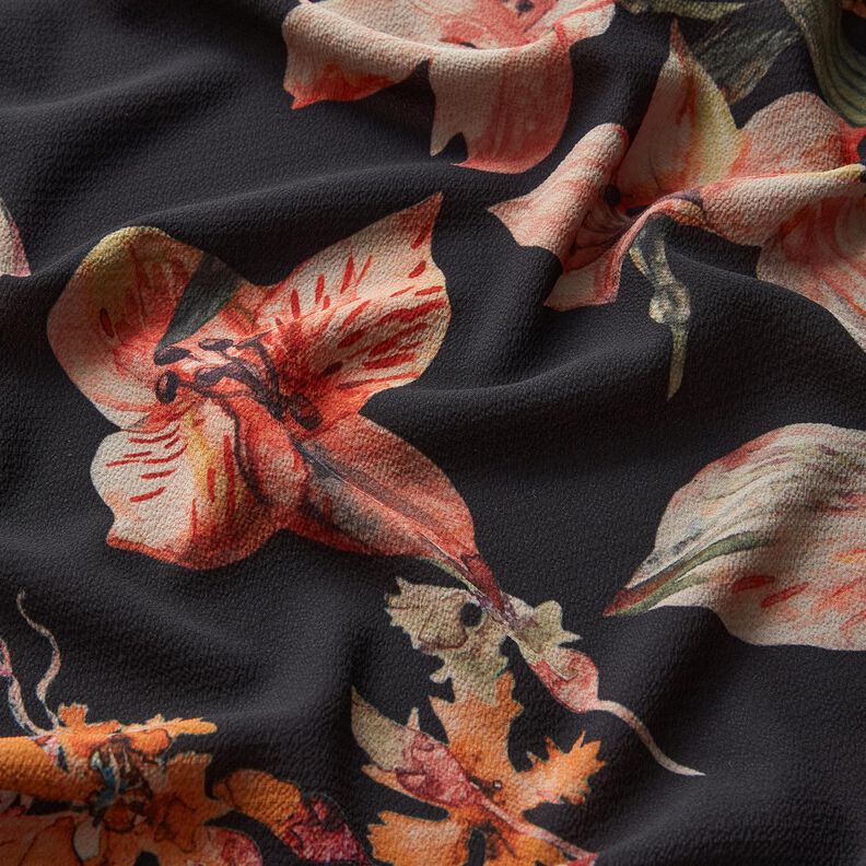 Quadri di fiori in chiffon crêpe – nero,  image number 2