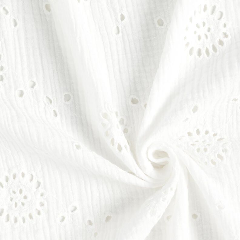 mussolina / tessuto doppio increspato ricami a giorno fiori – bianco,  image number 3