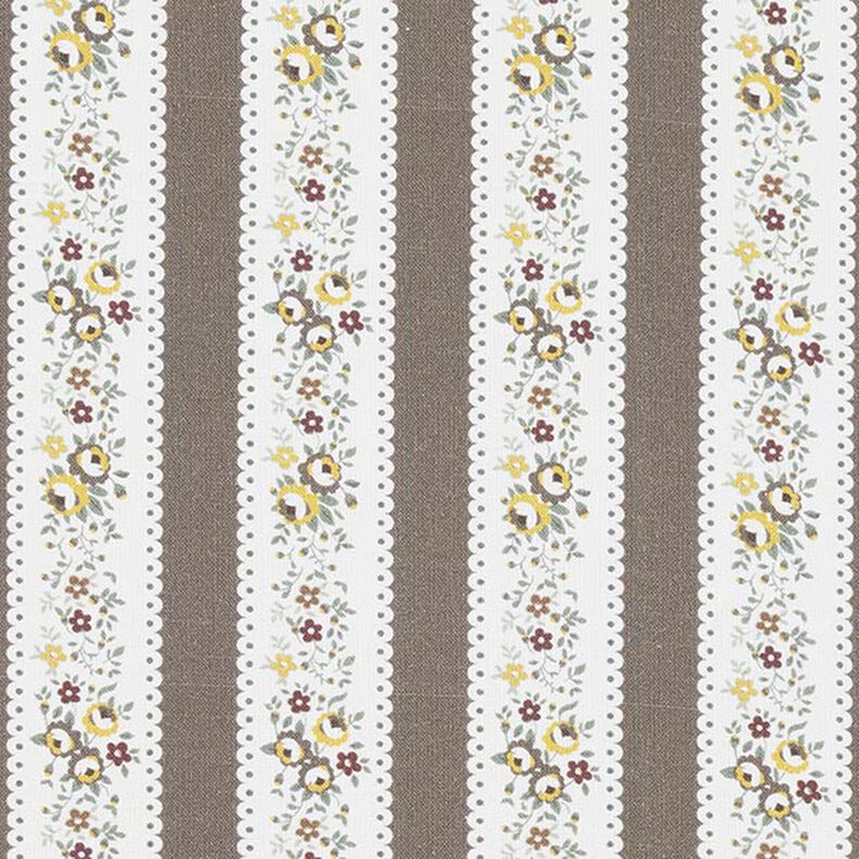 Strisce floreali in popeline di cotone – bianco/cachi, image number 1