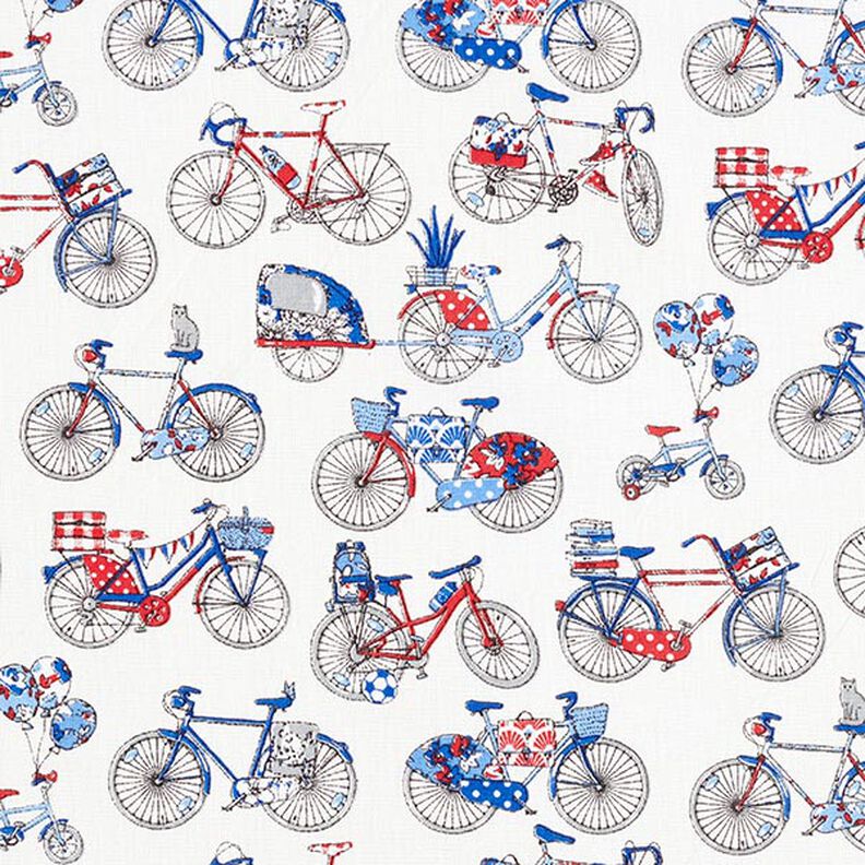 Tessuto in cotone Cretonne Biciclette retrò – bianco/blu,  image number 1