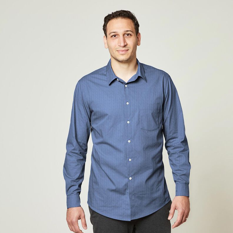 Tessuto per camicia a mini quadretti – bianco/colore blu jeans, image number 6