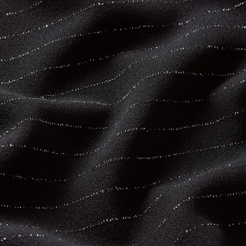 Tessuto elasticizzato per pantaloni, glitterato, gessato – nero/argento effetto metallizzato,  image number 2
