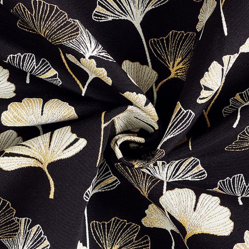 tessuto arredo Jacquard foglie di ginkgo – nero/oro,  image number 4