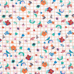 tessuto in cotone cretonne quadri e fiorellini – bianco/menta piperita, 