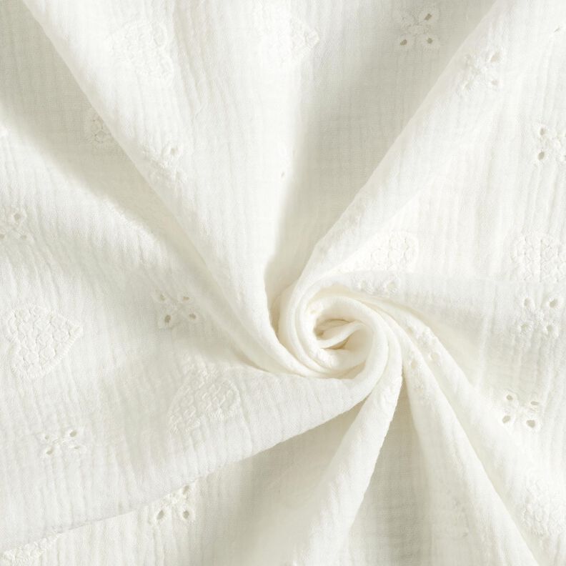 mussolina / tessuto doppio increspato ricami a giorno Cuori – bianco lana,  image number 3