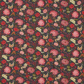 Tessuto di viscosa Fiori paisley – antracite/rosso fuoco, 