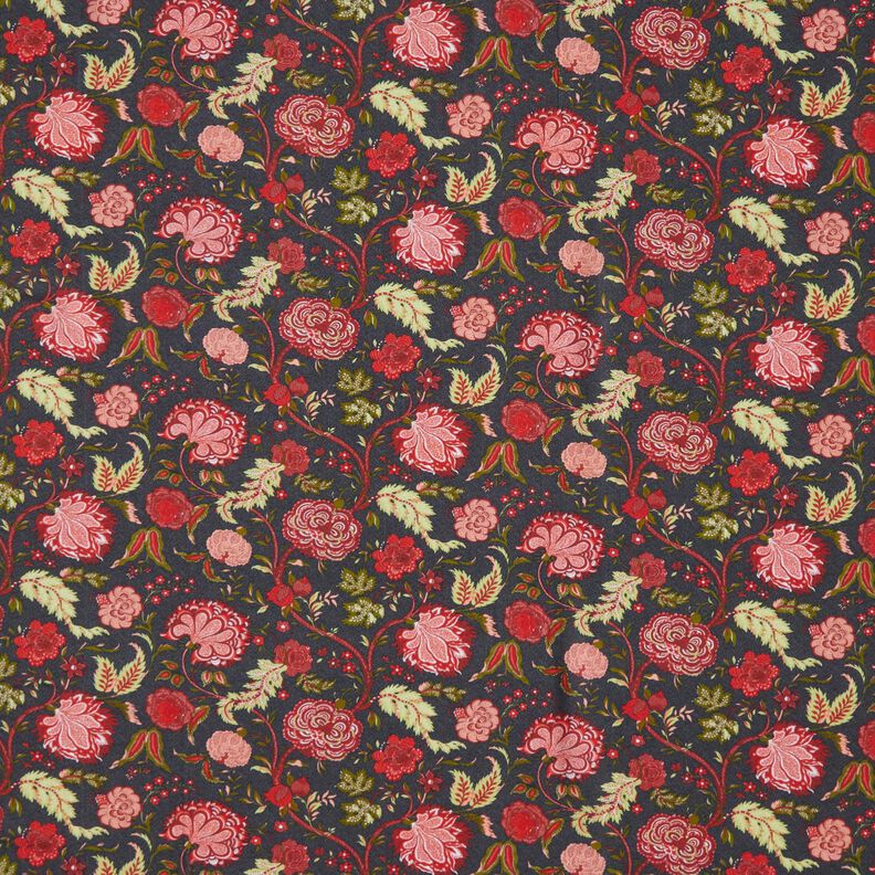 Tessuto di viscosa Fiori paisley – antracite/rosso fuoco,  image number 1