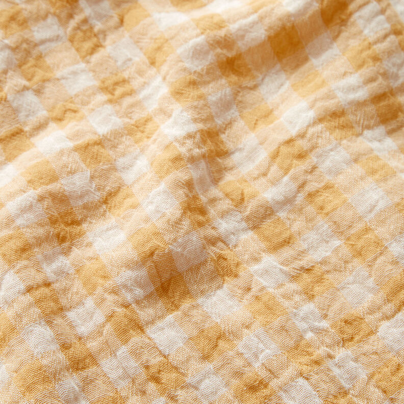 mussolina / tessuto doppio increspato Vichy a quadri tinto in filo – oro anticato/bianco,  image number 3