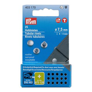 rivetti tubolari, intervallo di serraggio 3-4 mm [25 pezzi | Ø 7,5 mm] | Prym – argent metallica, 