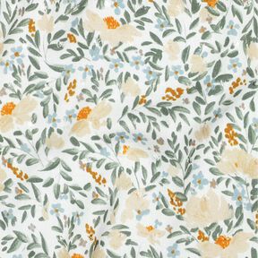Voile di tessuto in viscosa Dobby con prati primaverili in stampa digitale – bianco/beige chiaro, 