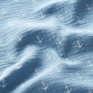 mussolina / tessuto doppio increspato, ancora – blu colomba/bianco, 