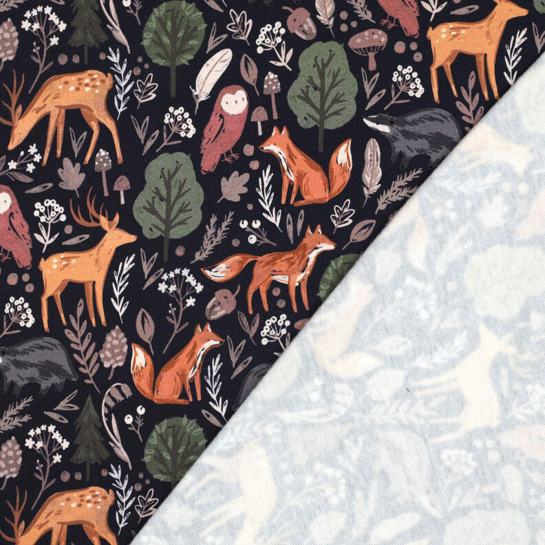 felpa garzata animali nella foresta stampa digitale | Poppy Fabrics – blu notte, image number 4