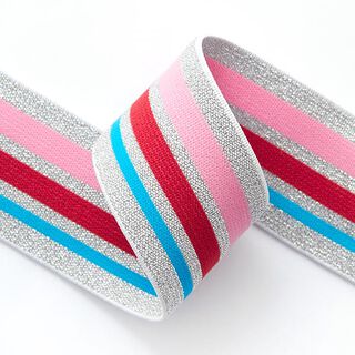 nastro elastico Glitter [ 4 cm ] – argento/rosa, 