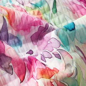 Tessuto strutturato elasticizzato con fiori in acquerello a stampa digitale – lavanda/arancio pesca, 