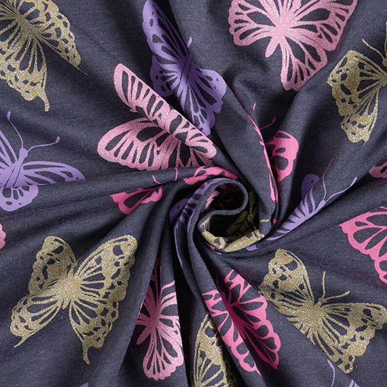 jersey di cotone Farfalle con brillantini – nero-azzurro,  image number 5