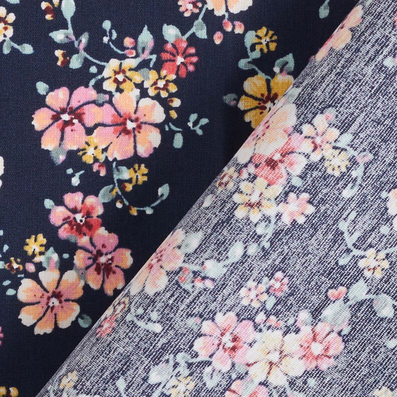 cotone rivestito Fiori romantici – blu marino,  image number 5