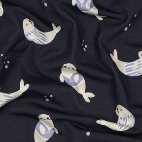 GOTS jersey di cotone Foche stampa digitale | Poppy Fabrics – blu notte/anemone, 