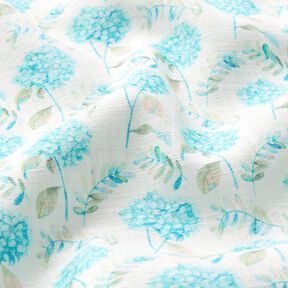 Misto lino con delicate ortensie – avorio/turchese chiaro, 