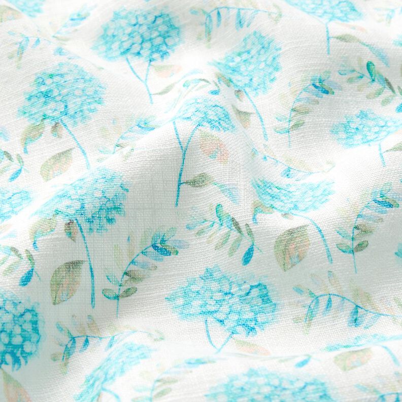 Misto lino con delicate ortensie – avorio/turchese chiaro,  image number 2