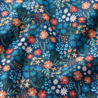Popeline di cotone biologico con dolci fiori – blu oceano, 