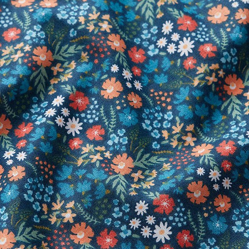 Popeline di cotone biologico con dolci fiori – blu oceano,  image number 2