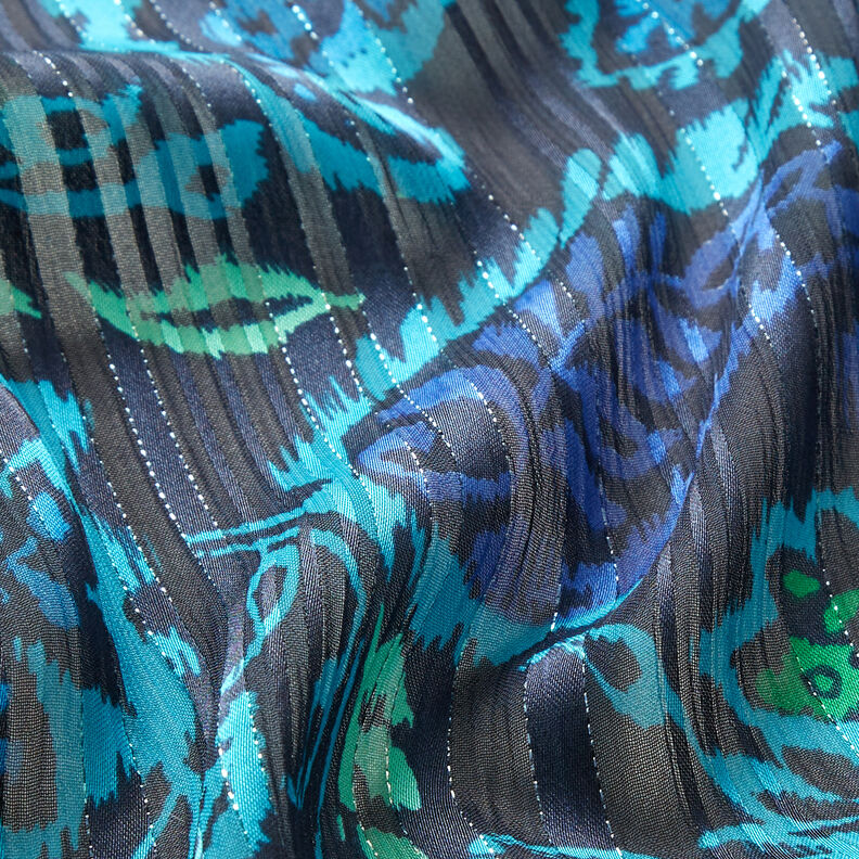 Fiori Paisley a righe glitterate in raso di chiffon – turchese/nero,  image number 3