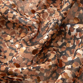 Chiffon increspato macchiato e pois dorati – marrone/oro effetto metallizzato, 