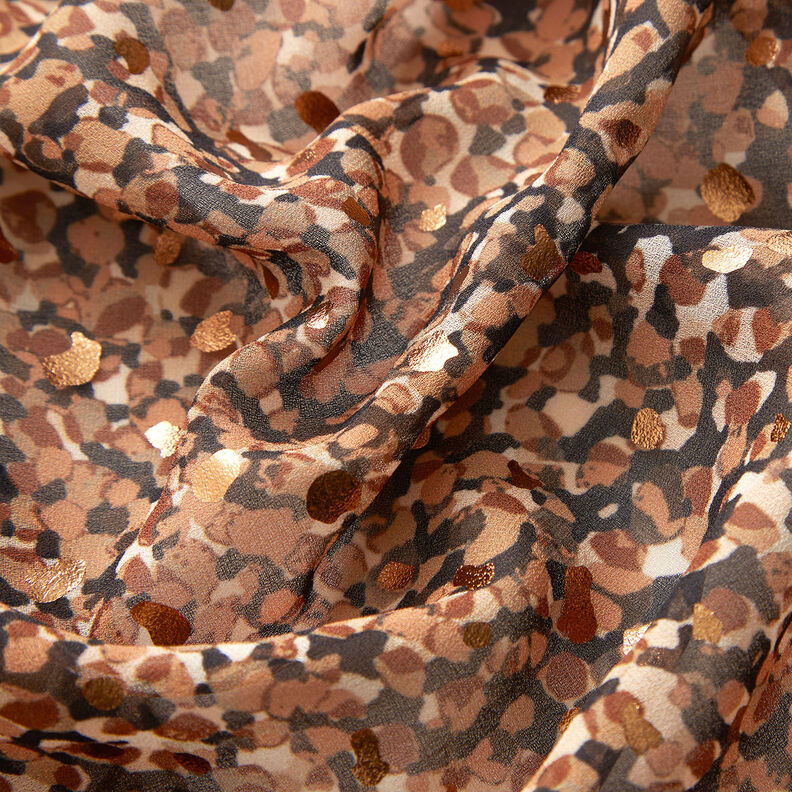 Chiffon increspato macchiato e pois dorati – marrone/oro effetto metallizzato,  image number 2