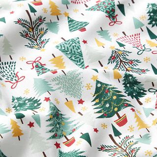 tessuto in cotone popeline Abeti variopinti – bianco/verde, 